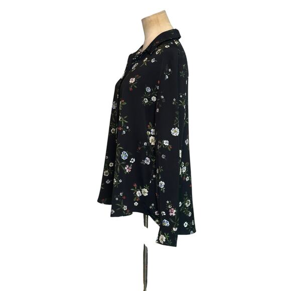 H&M black blue floral long sleeves button shirt size 10 - Picture 9 of 13